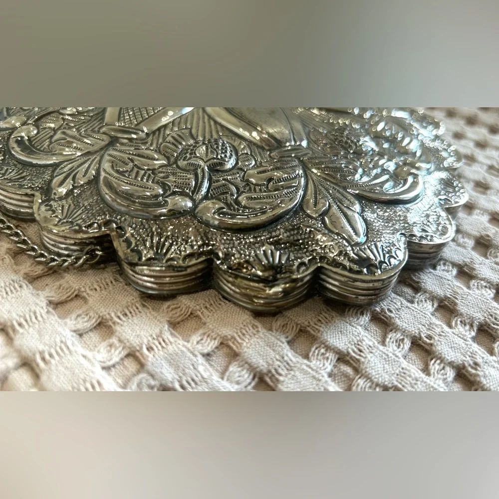 900 Silver Turkish Repousse Wall Mirror by 